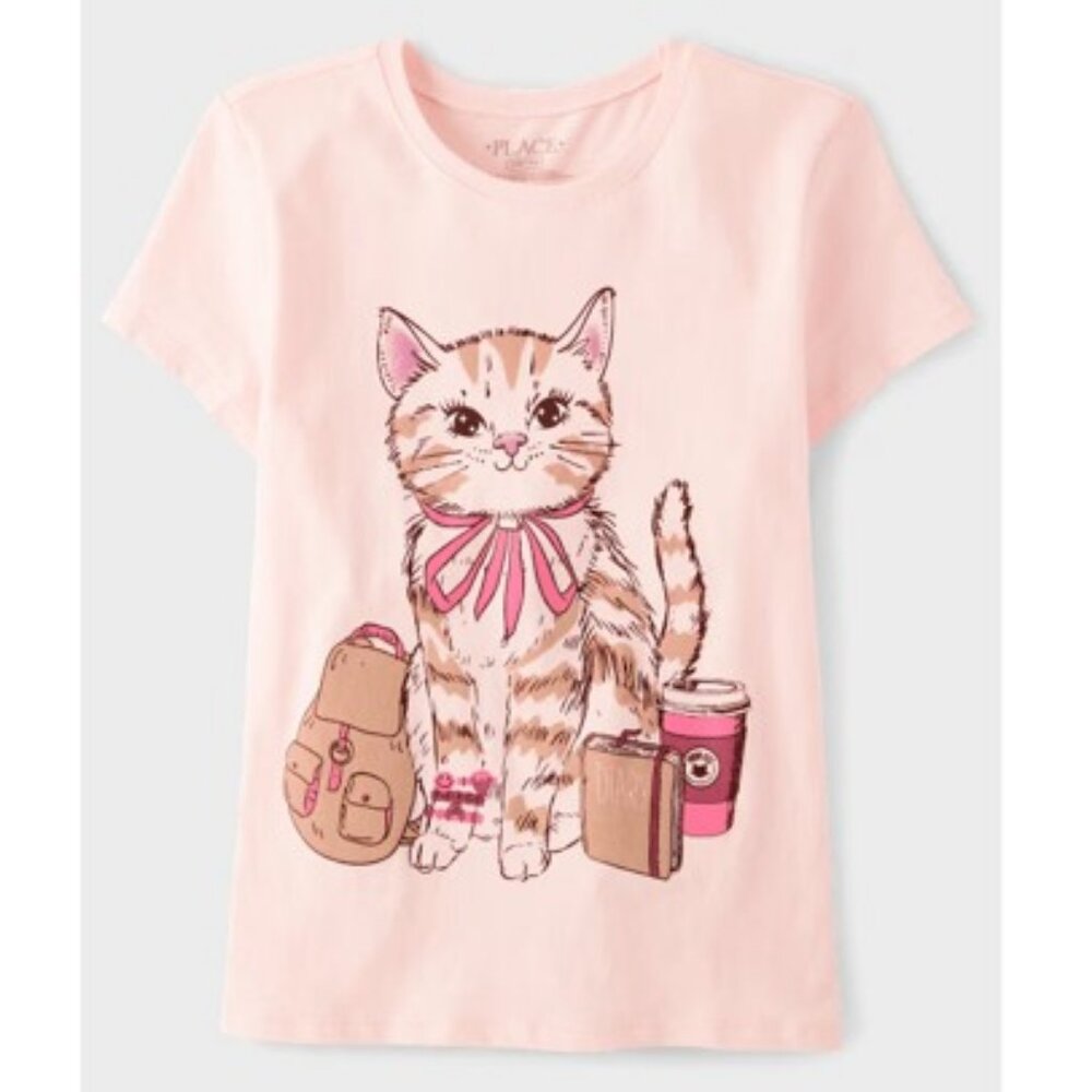 Pink “Girly Cat Things” Short Sleeve Graphic Tee (Girls Size S 5/6) BRAND-NEW!